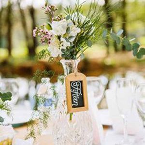 pressed glass wedding decorations - decanters table number hodlers