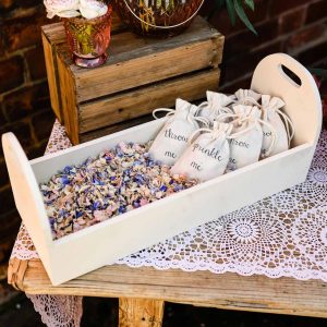 Biodegradable wedding confetti in basket trug