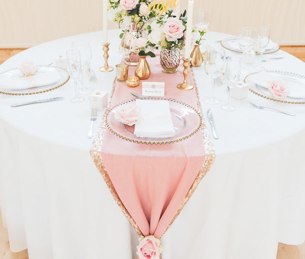 Pink and gold wedding table styling