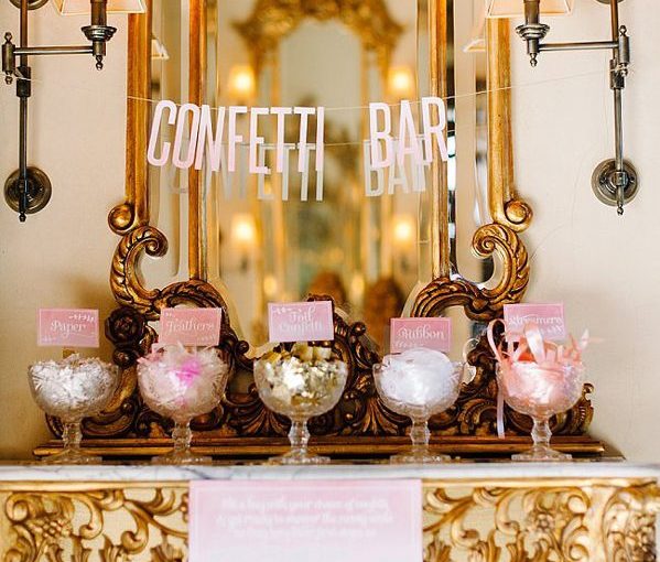 Create A Wedding Confetti Bar For Your Guests  Ruffled - photo by http://debbielourensphotography.com/ - http://ruffledblog.com/smitten-with-sparkle-wedding-inspiration
