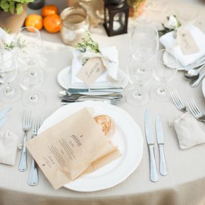 brown paper bag menus with fresh bread