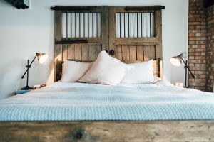 Barn doors bed head rustic bedroom industrial loft