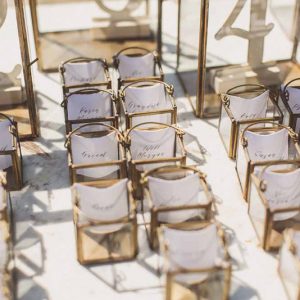 wedding escort cards brass lanterns 3