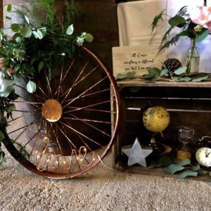 Wedding entrance display ideas rustic barn wedding styling wagon wheel cart wheels