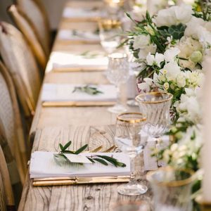 Glass and Gold wedding table styling