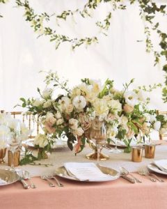 Low wedding centrepieces footed bowls www.theweddingofmydreams.co.uk