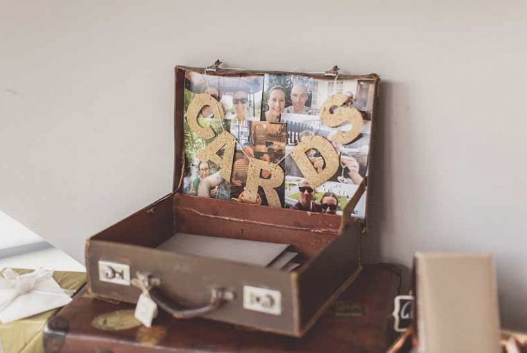 cards bunting wedding table suitcases