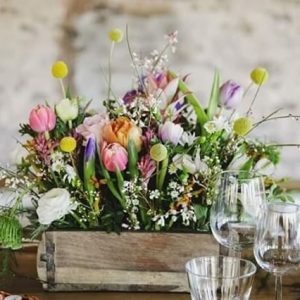 Spring wedding centrepieces in brick moulds by The Wedding of my Dreams